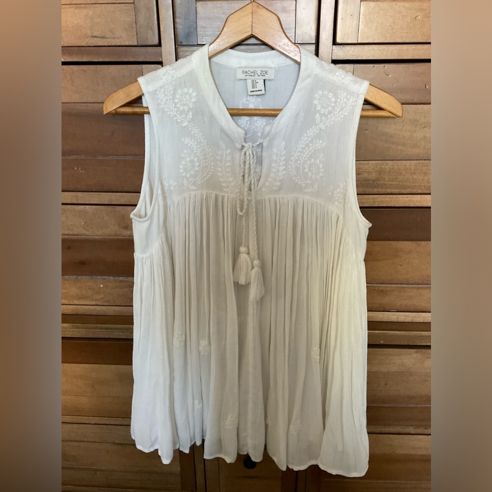 Rachel Zoe Ivory Embroidered Sleeveless Tunic Top